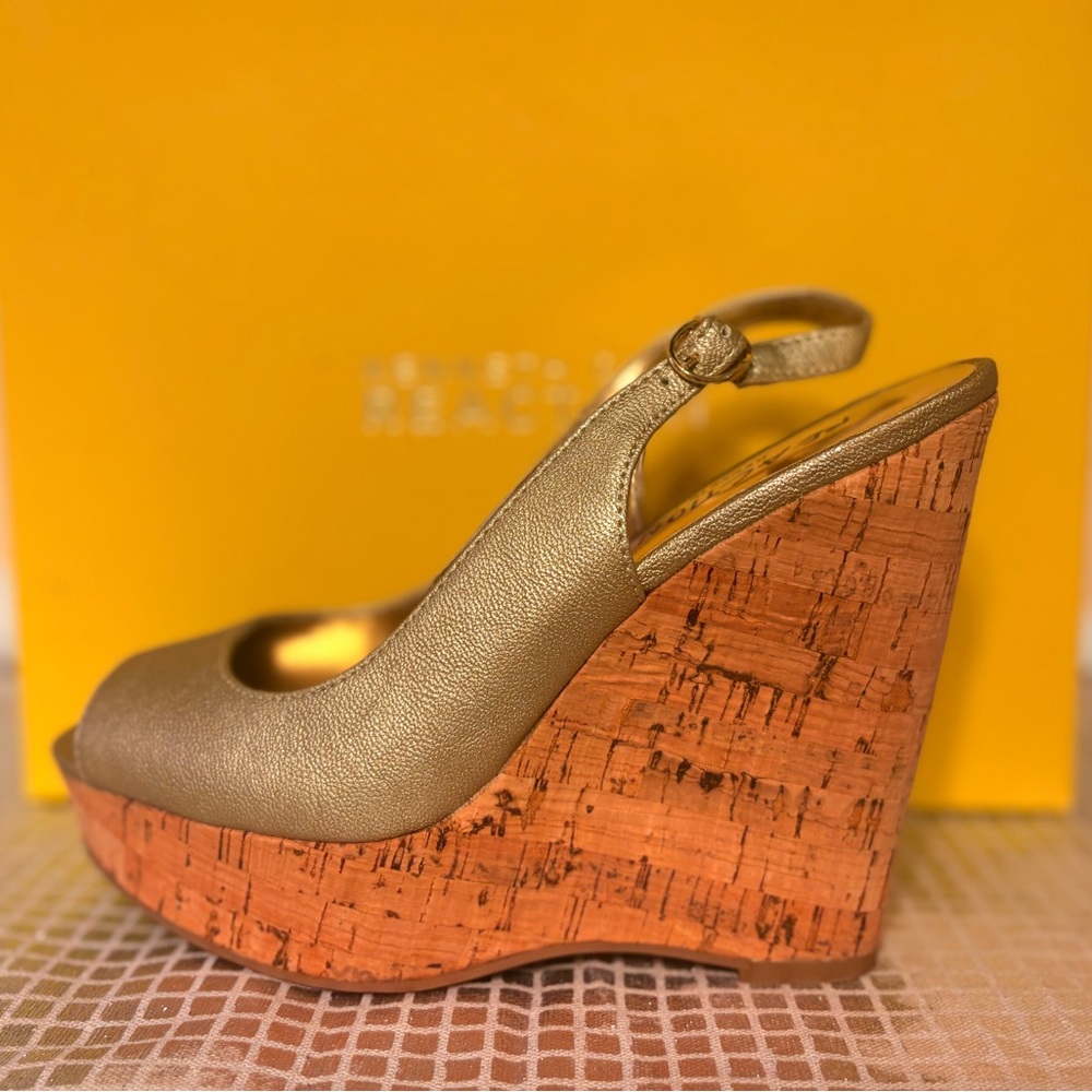 Kenneth Cole Reaction Gold Wedges with Cork-Style Heel